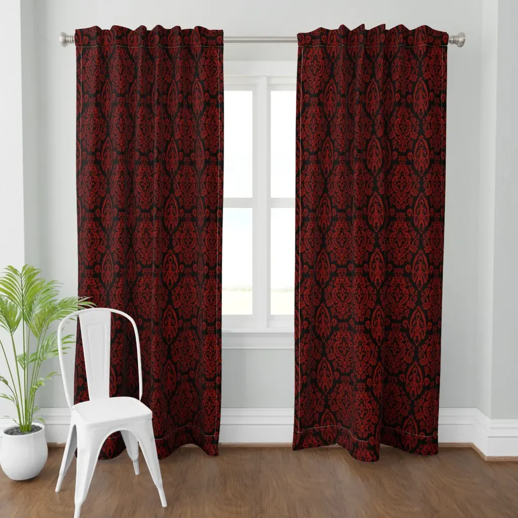 Victorian Ogee Damask Curtain Panel - Burgundy product