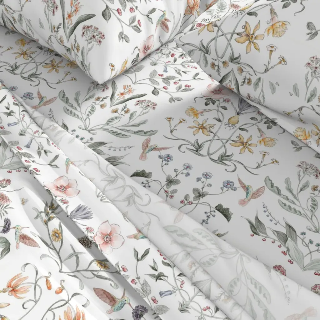 Victorian Painted Garden Watercolor Damask King Sheet Set - Peach alternate view