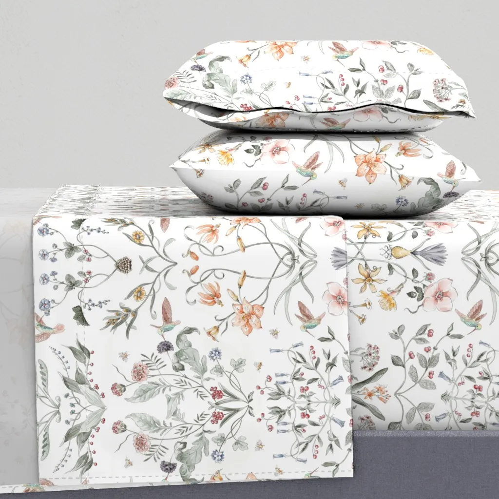 Victorian Painted Garden Watercolor Damask King Sheet Set - Peach product
