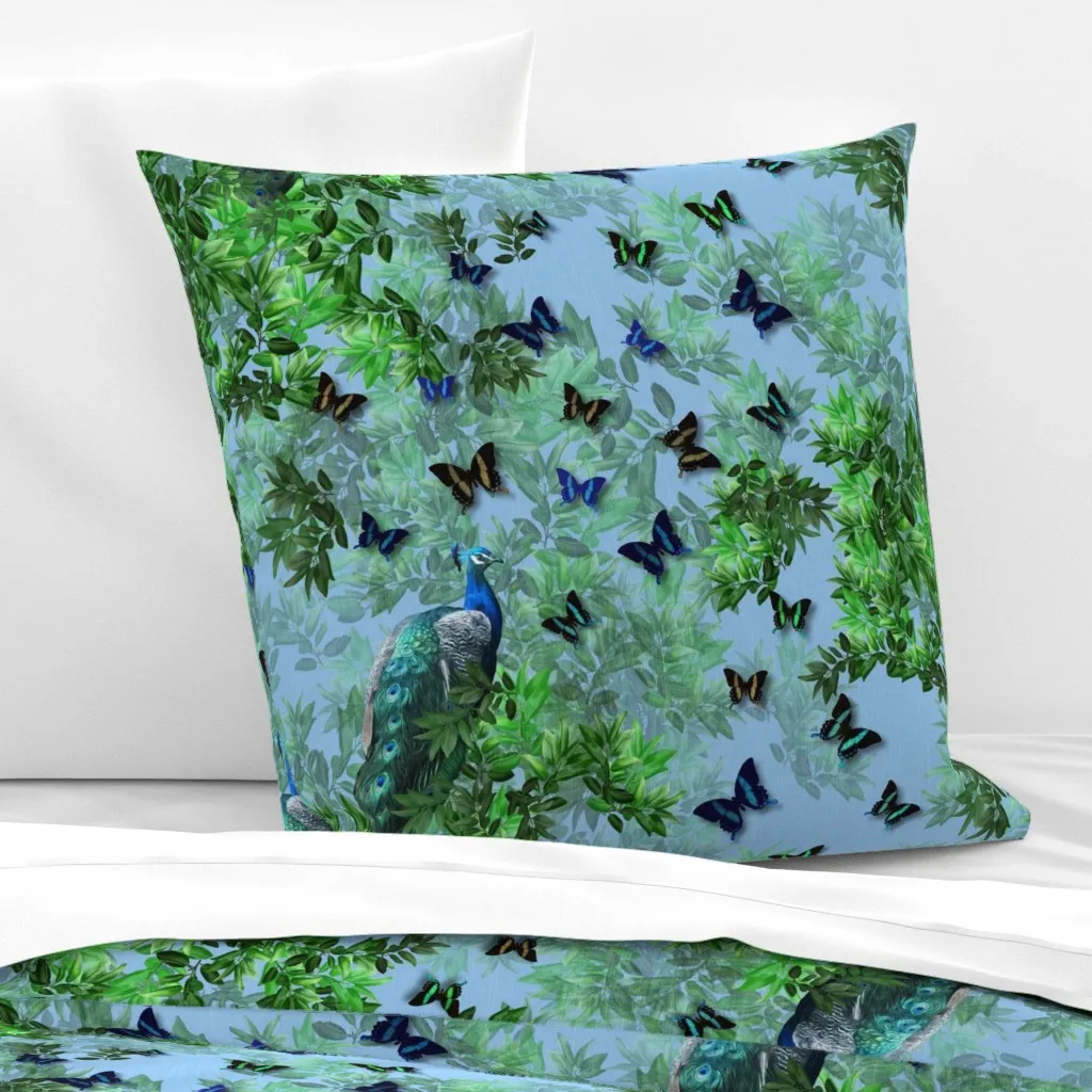 Victorian Peacock Garden Painted Floral Euro Pillow Sham - Light Blue product