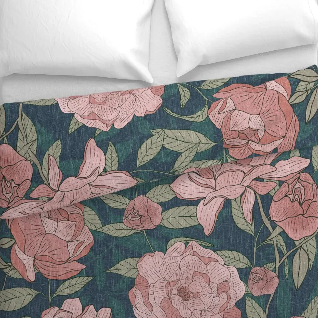 Victorian Peony Botanical Duvet Cover - Dusty Rose alternate view