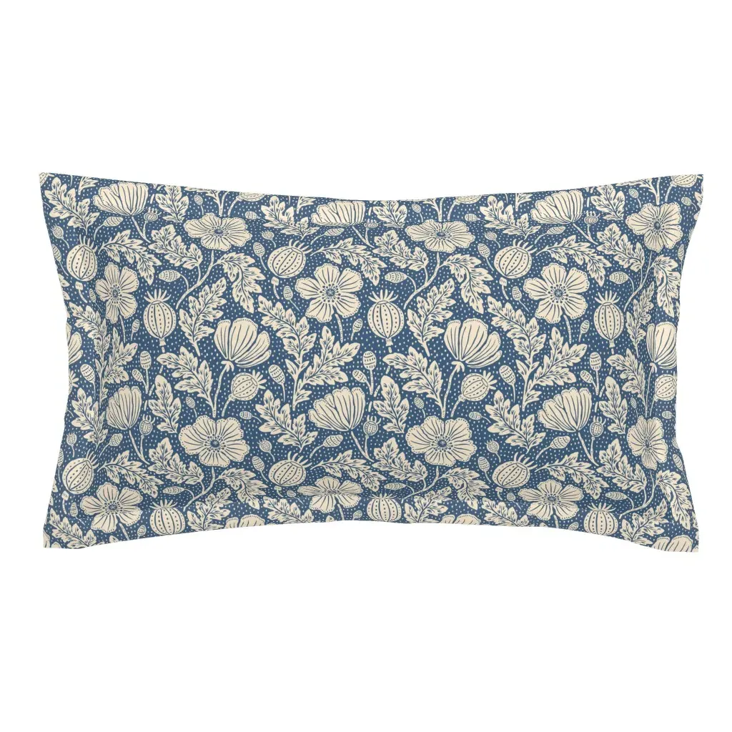 Victorian Poppies Queen Blue King Pillow Sham - Cream product