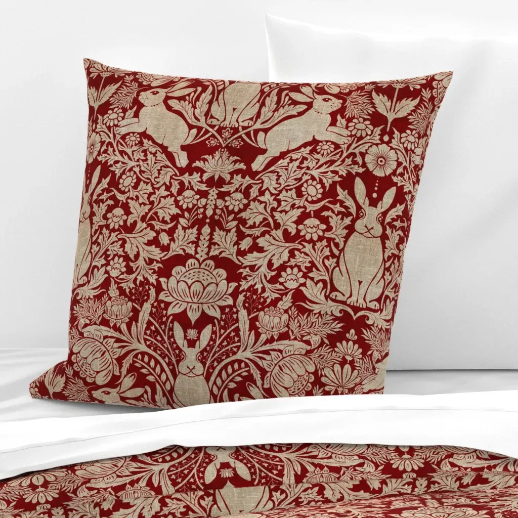 Victorian Rabbit Damask Arts and Crafts Euro Pillow Sham - Burgundy product