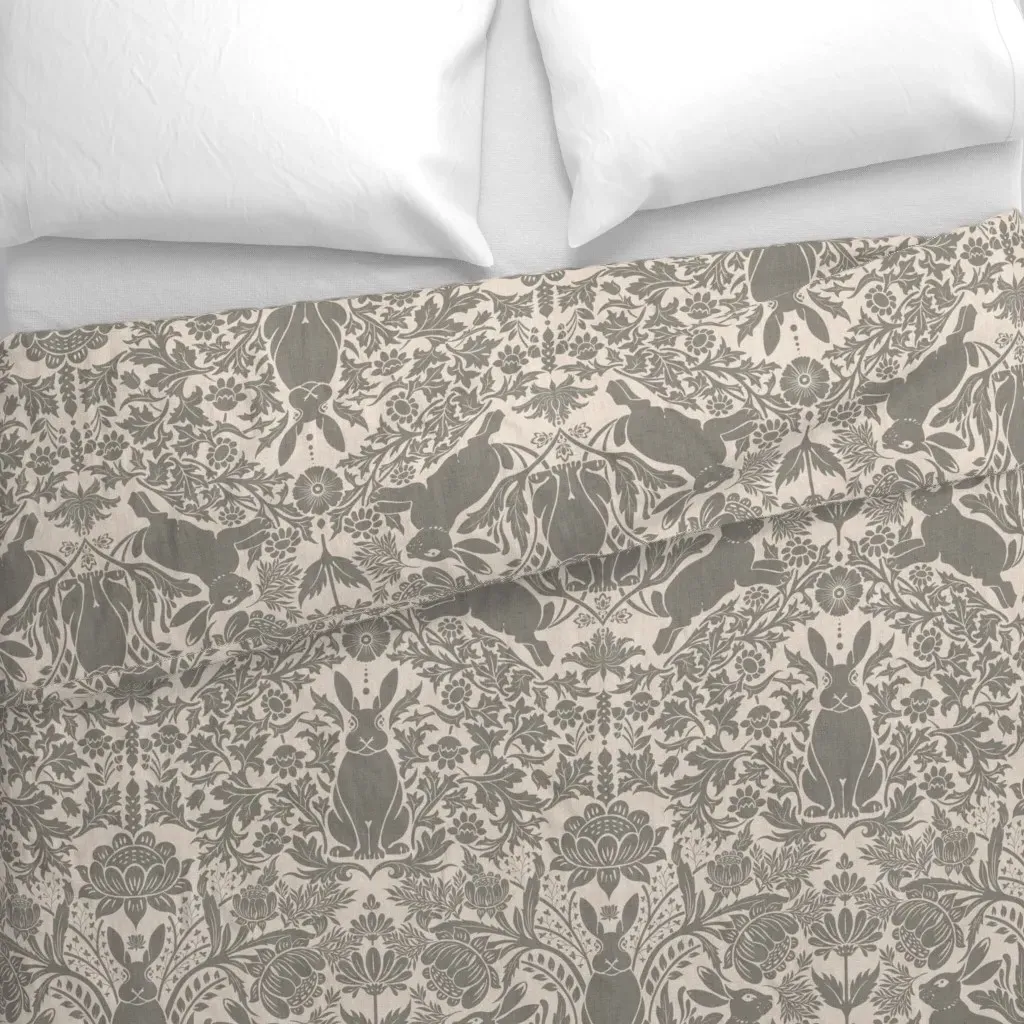 Victorian Rabbit Damask Duvet Cover - Grey alternate view