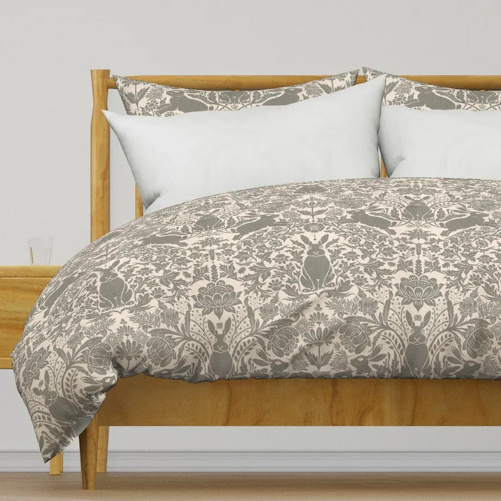 Victorian Rabbit Damask Duvet Cover - Grey product