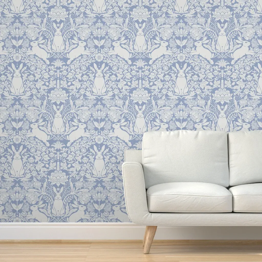 Victorian Rabbit Damask Peel and Stick Wallpaper - Light Blue product