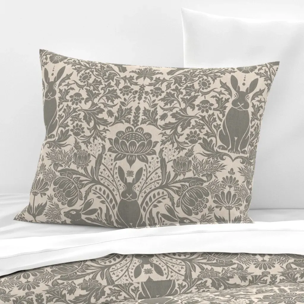 Victorian Rabbit Damask Standard Knife Edge Cushion - Grey, Cotton Sateen product