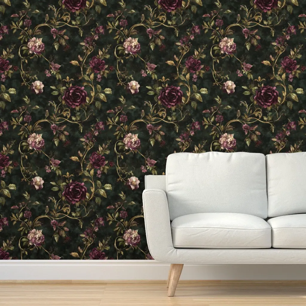 Victorian Rose Floral Peel and Stick Wallpaper - Burgundy product