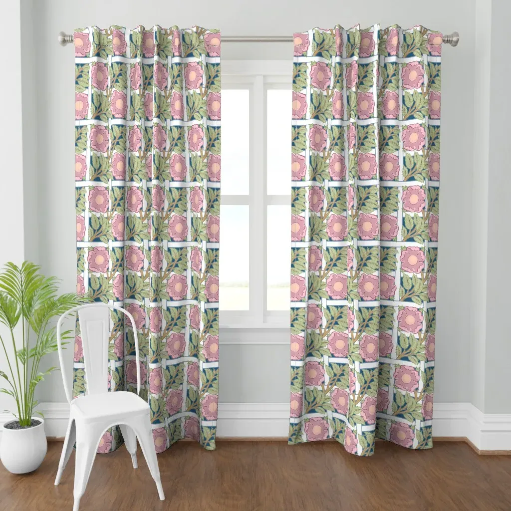 Victorian Rose Trellis Curtain Panel - Pink product