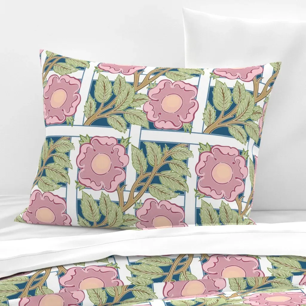 Victorian Rose Trellis Standard Knife Edge Pillow - Pink, Cotton Sateen product