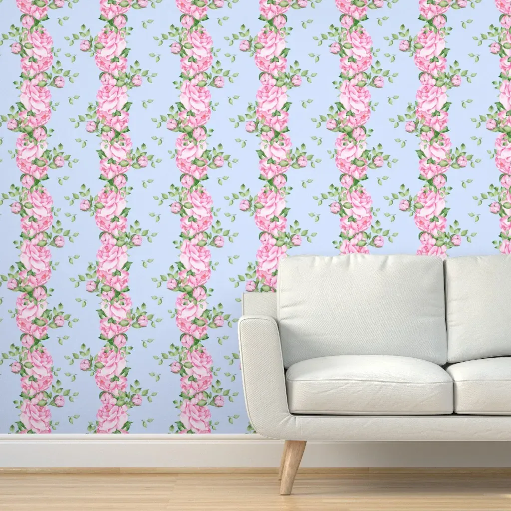 Victorian Rose Vines Peel and Stick Wallpaper - Pink, Blue product