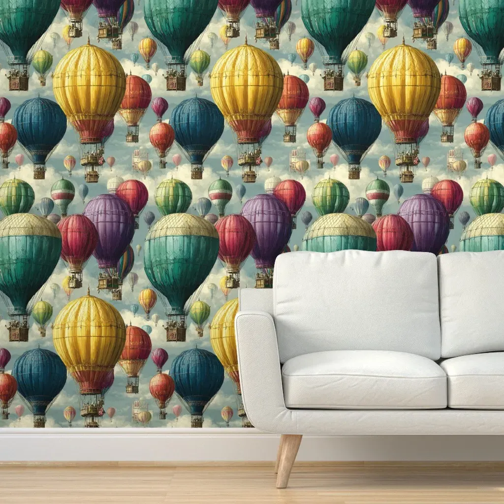 Victorian Sky Hot Air Balloons Peel and Stick Wallpaper - Yellow product