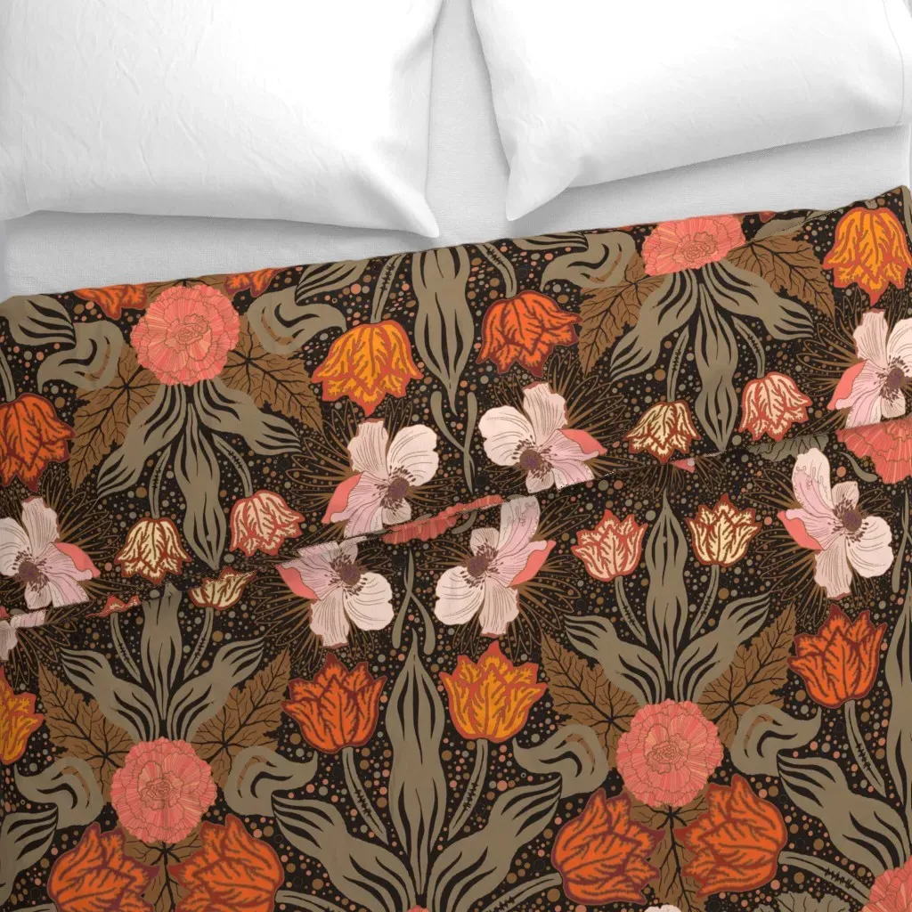 Victorian Tulips Begonias Duvet Cover - Burnt Orange alternate view