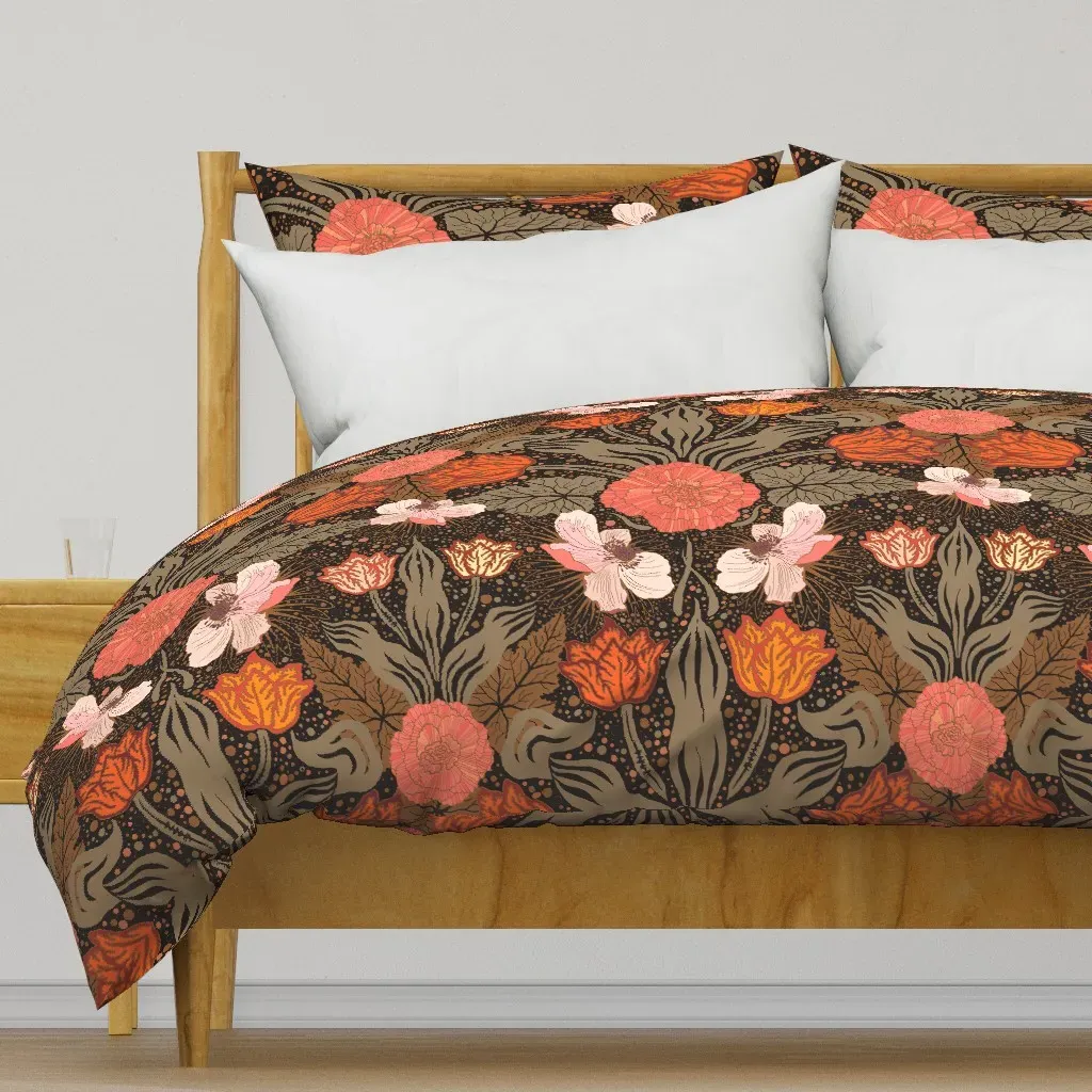 Victorian Tulips Begonias Duvet Cover - Burnt Orange product