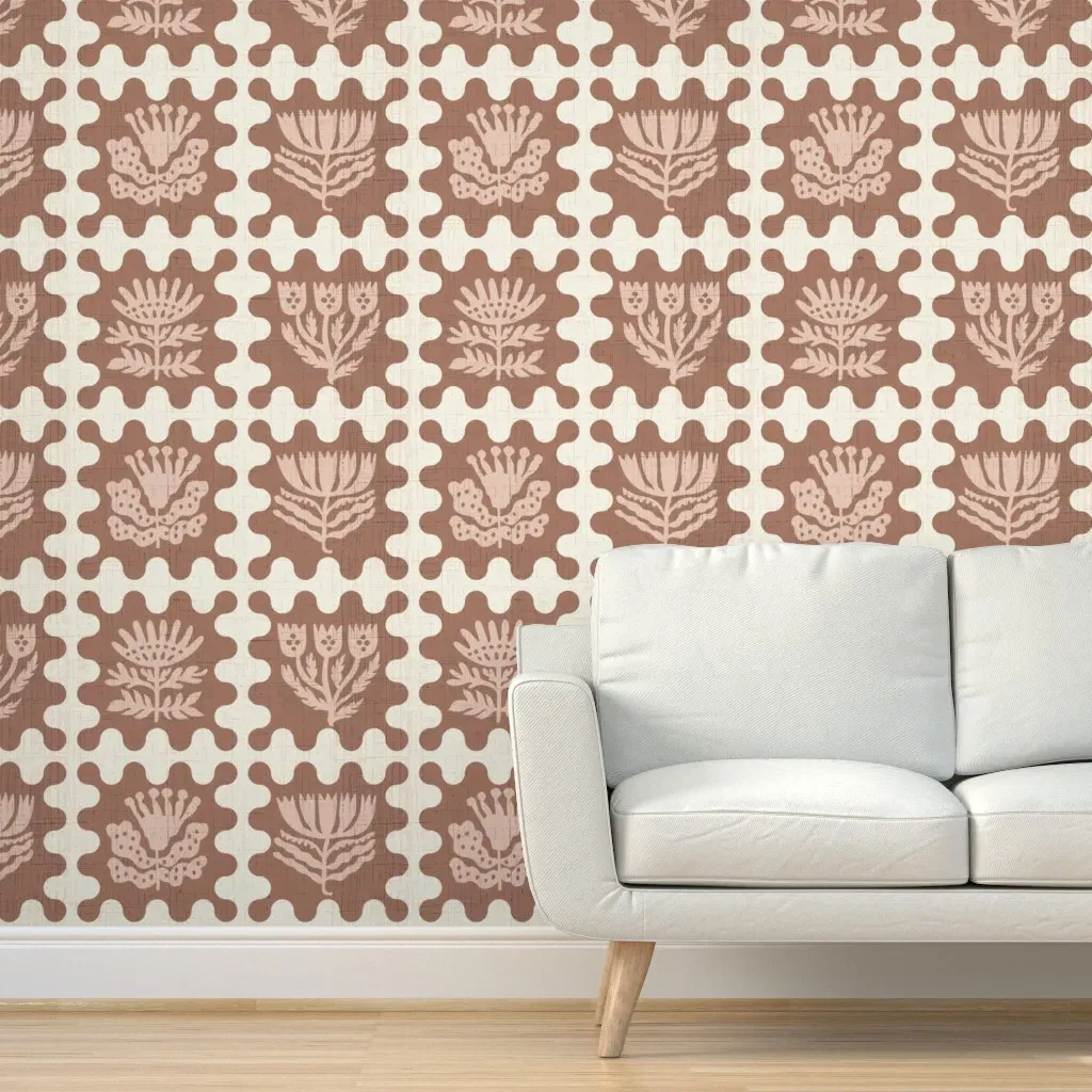 Vienne Canvas Folkflower Peel and Stick Wallpaper - Dusty Rose product
