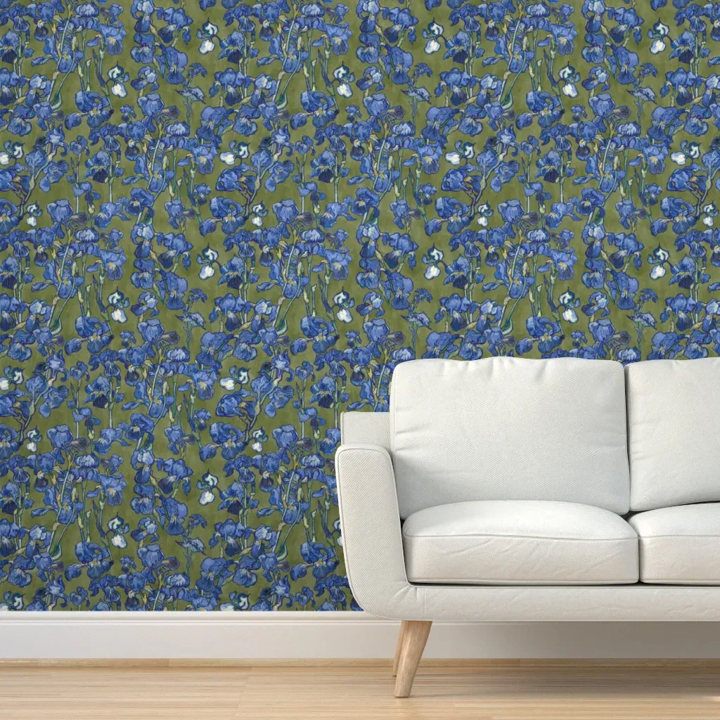Vincent Van Gogh Irises Peel and Stick Wallpaper - Blue, Olive Green product