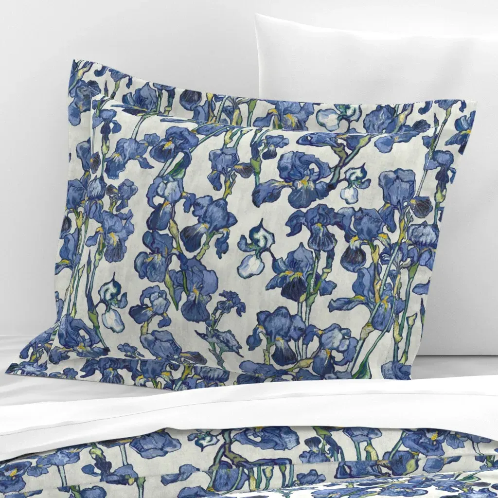 Vincent Van Gogh Irises Standard Flanged Cushion - Purple, Cotton Sateen product