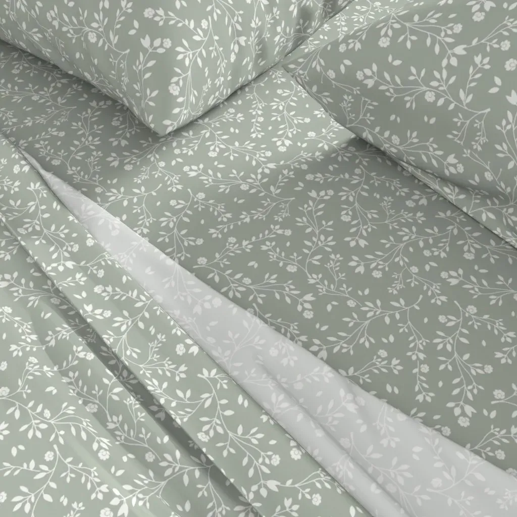 Vine Floral Botanical Queen Sheet Set - Sage Green alternate view