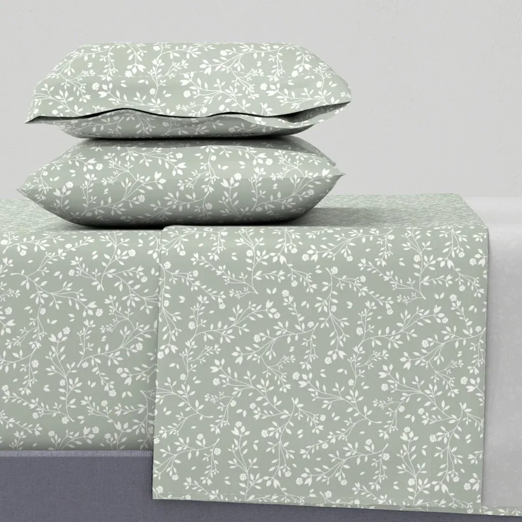 Vine Floral Botanical Queen Sheet Set - Sage Green product