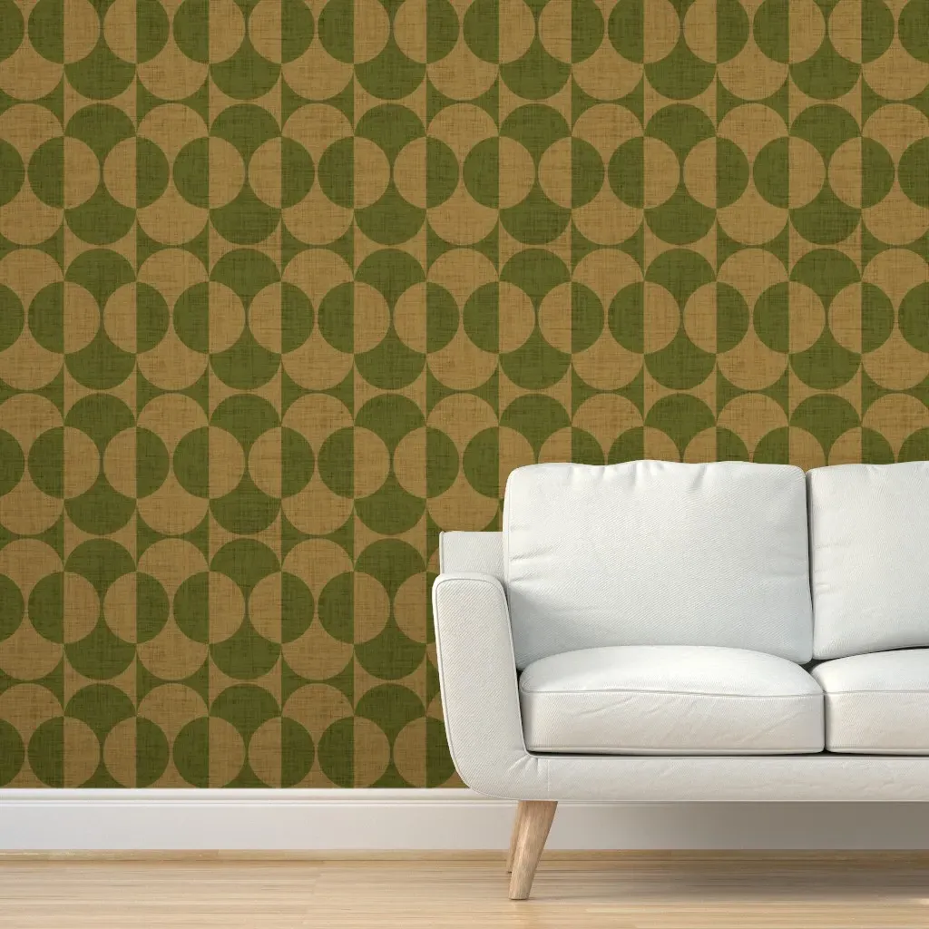 Vintage Abstract Bauhaus Geometric Peel and Stick Wallpaper - Olive Green product