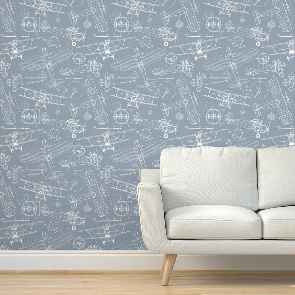 Vintage Aircraft Peel and Stick Wallpaper - Light Blue, Linen product