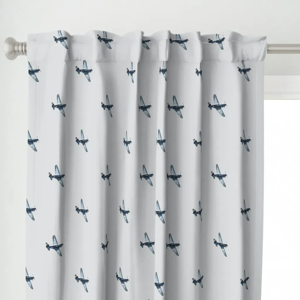 Vintage Airplane Flying Curtain Panel - Dark Blue alternate view