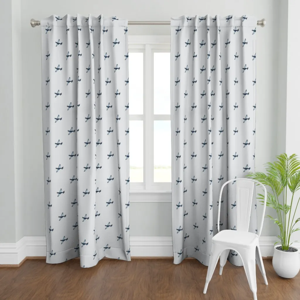 Vintage Airplane Flying Curtain Panel - Dark Blue product