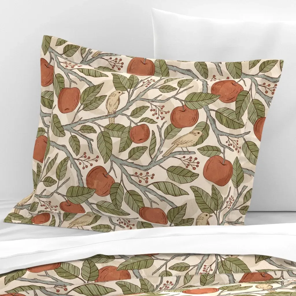 Vintage Apple Orchard Wide Cotton Sateen Standard Flanged Cushion Cover - Terracotta product