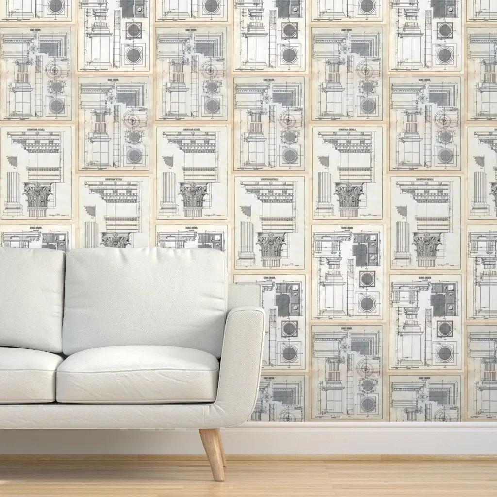Vintage Architectural Prints Peel and Stick Wallpaper - Black product