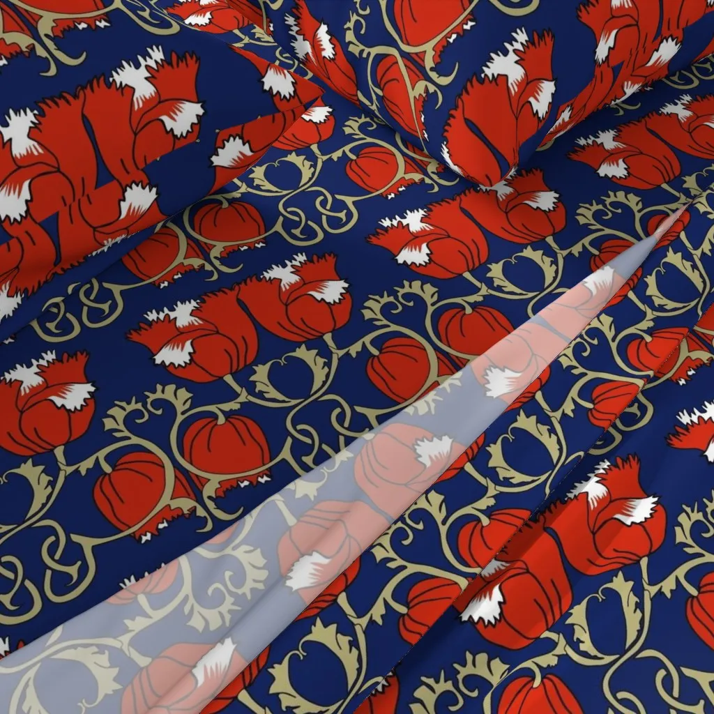 Vintage Arts And Crafts Voysey Fringed Twin Sheet Set - Red alternate view