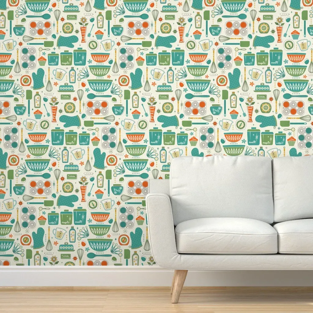 Vintage Baking Time Peel and Stick Wallpaper - Teal product