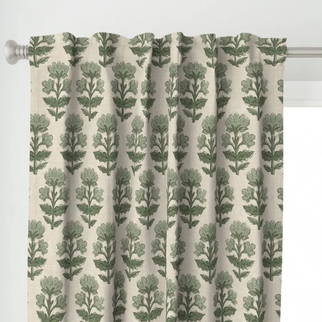 Vintage Block Print Curtain Panel - Sage Green alternate view