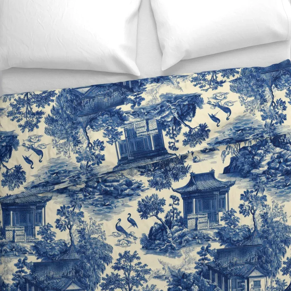Vintage Blue and White Asian Duvet Cover - Blue alternate view