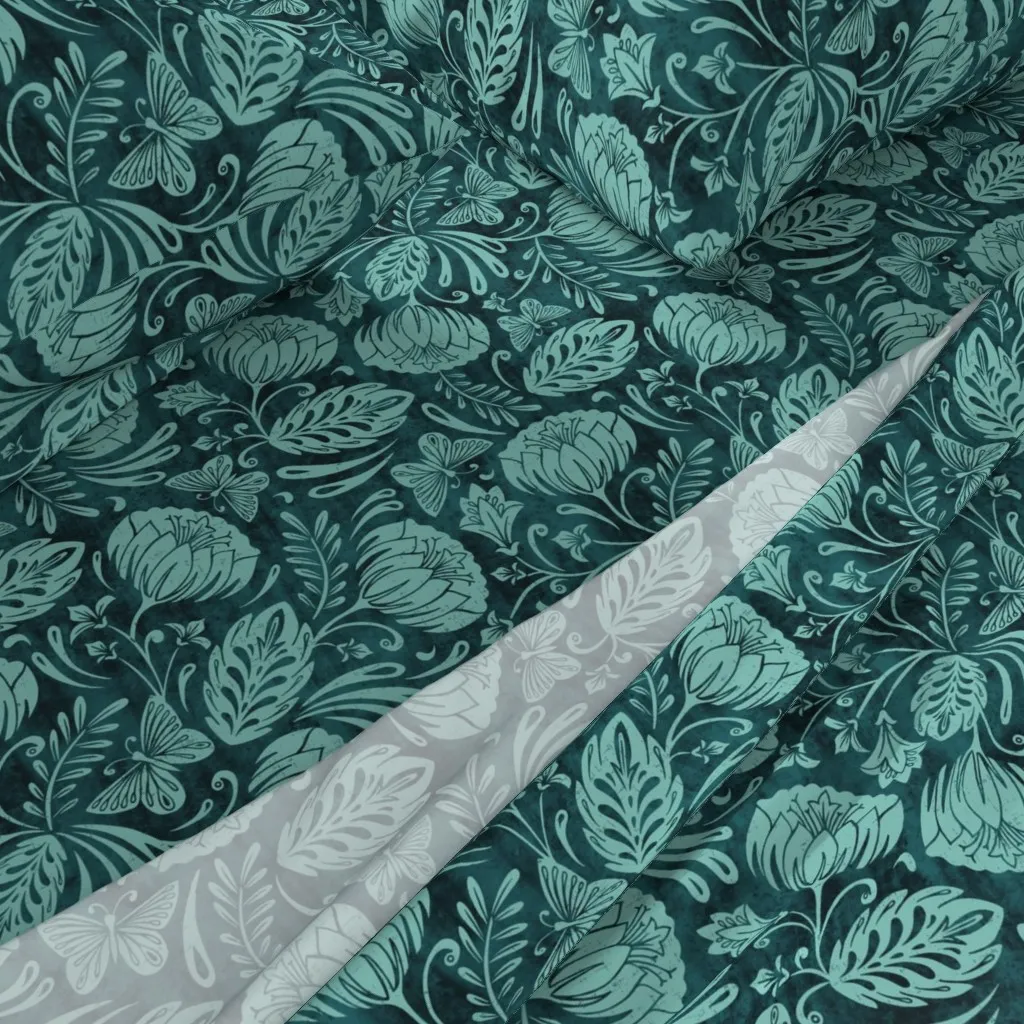 Vintage Botanical Floral & Butterfly Toile Queen Sheet Set - Teal alternate view