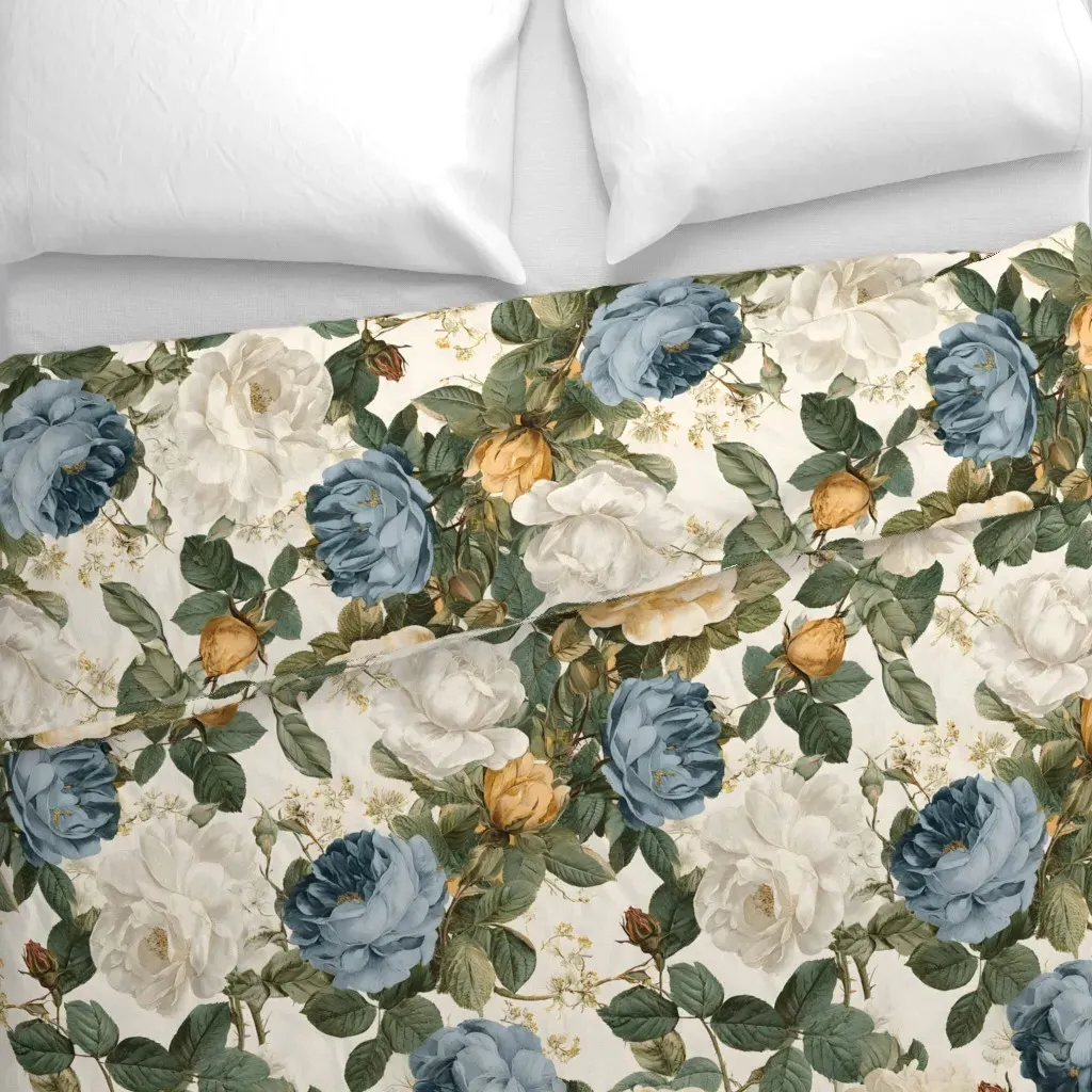 Vintage Botanical Roses Duvet Cover - Yellow alternate view