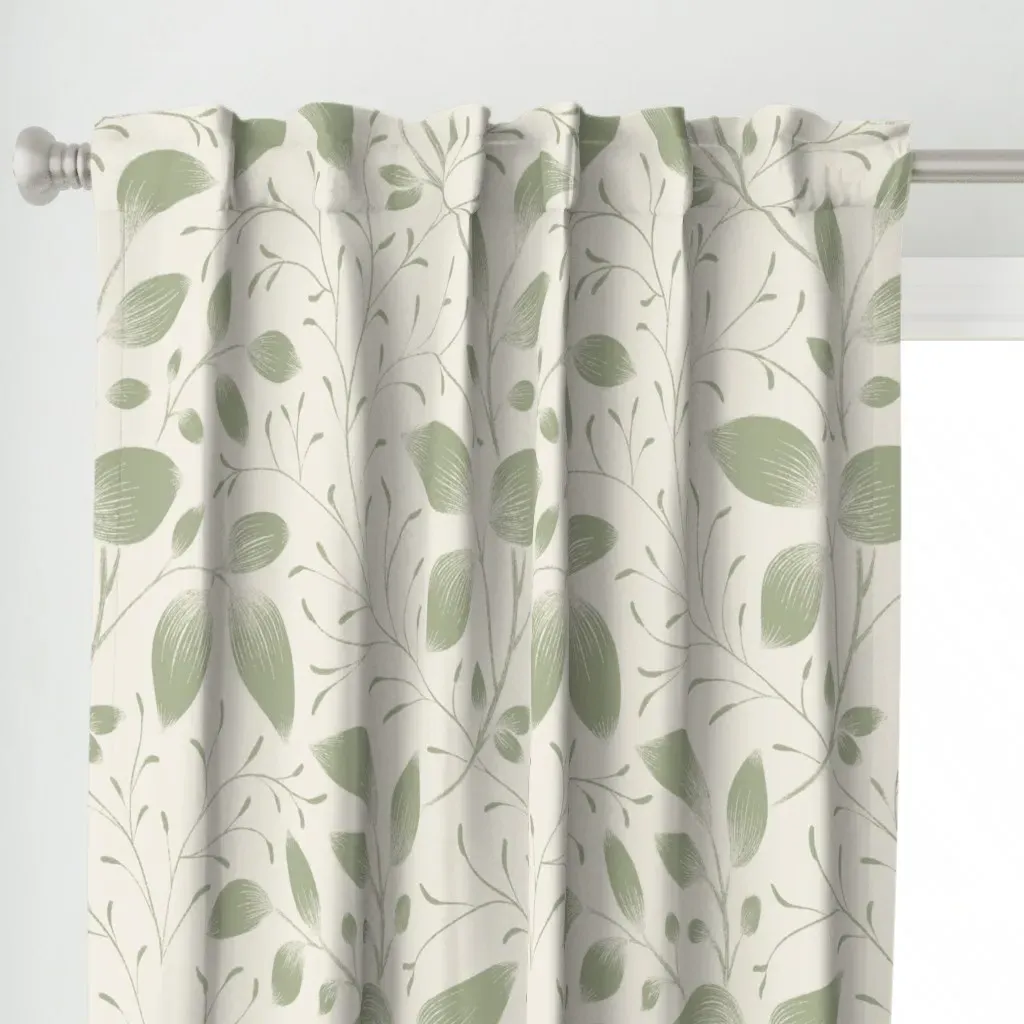 Vintage Botanical Sketch Curtain Panel - Sage Green alternate view