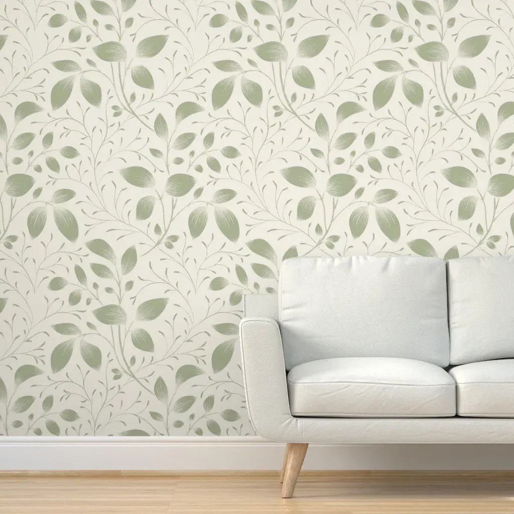 Vintage Botanical Sketch Peel and Stick Wallpaper - Sage Green product