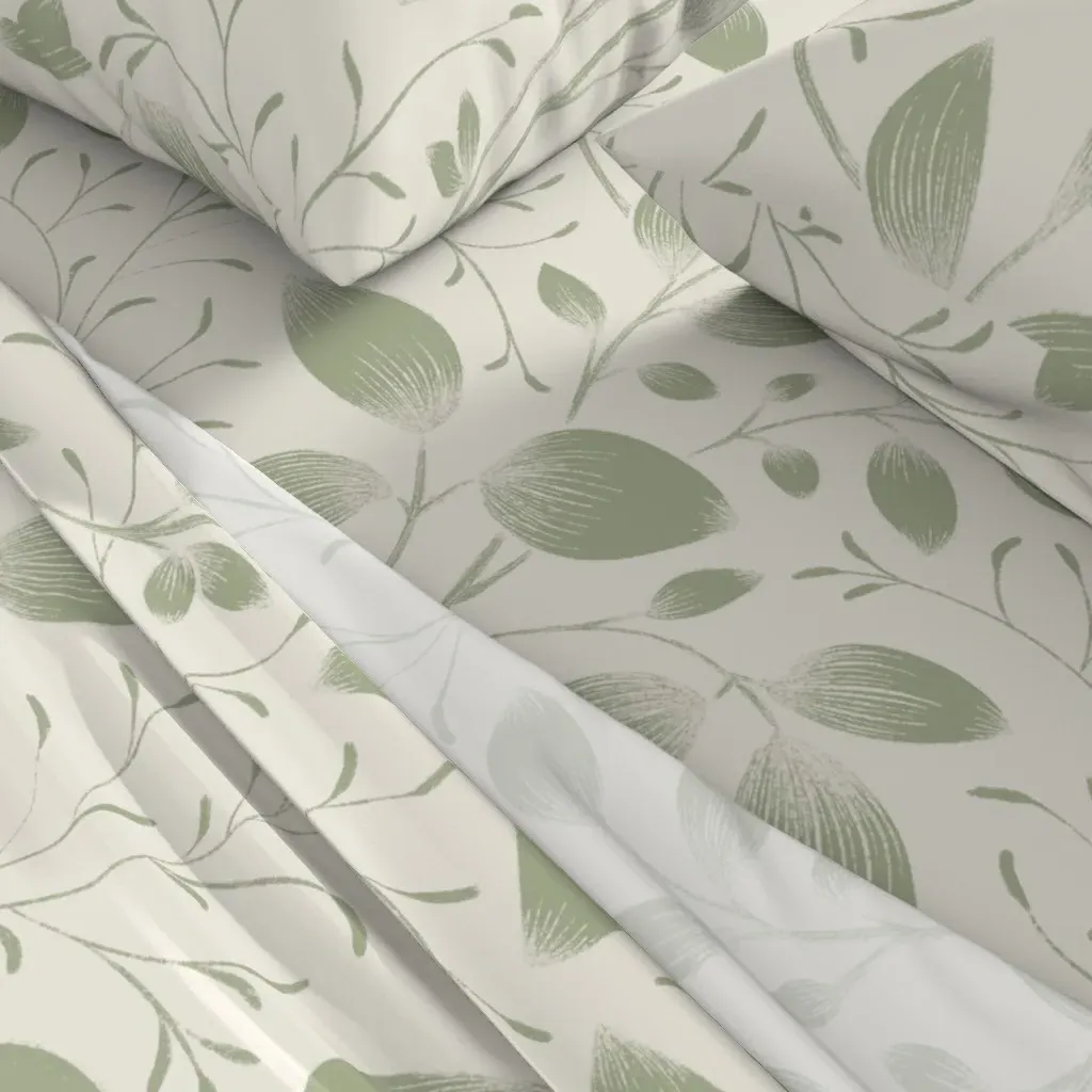 Vintage Botanical Sketch Queen Sheet Set - Sage Green alternate view