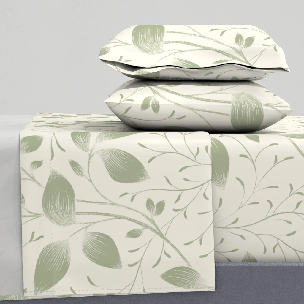 Vintage Botanical Sketch Queen Sheet Set - Sage Green product