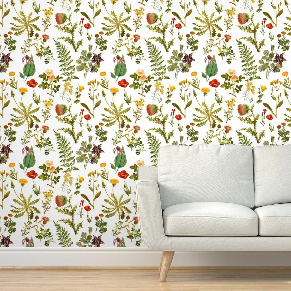 Vintage Botanical Wildflowers Peel and Stick Wallpaper - Green, White product