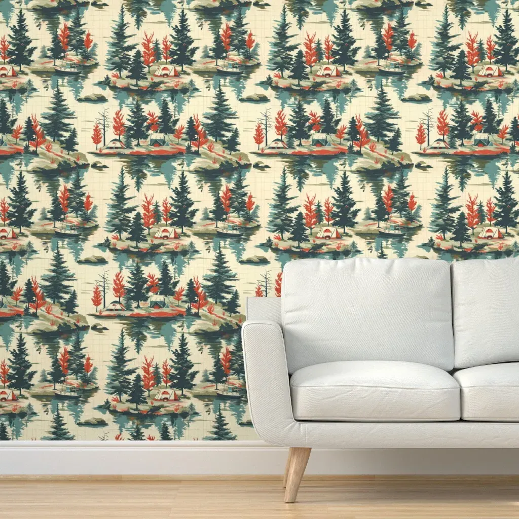 Vintage Campgrounds Peel and Stick Wallpaper - Teal product