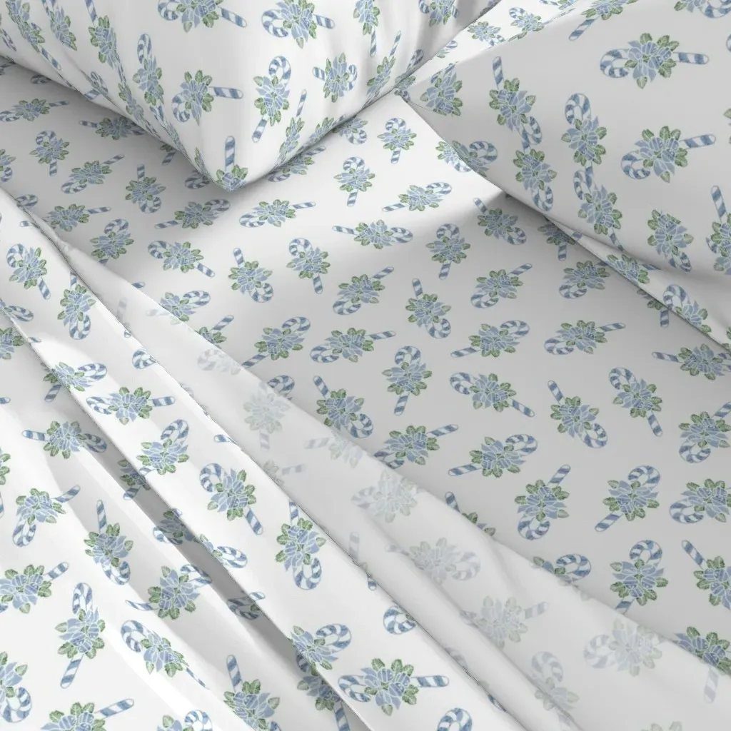 Vintage Candy Canes Queen Sheet Set - Light Blue alternate view
