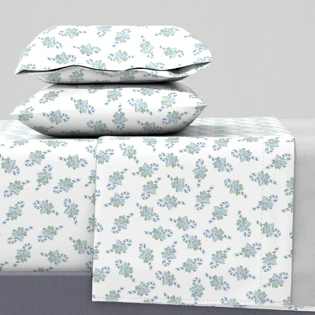 Vintage Candy Canes Queen Sheet Set - Light Blue product