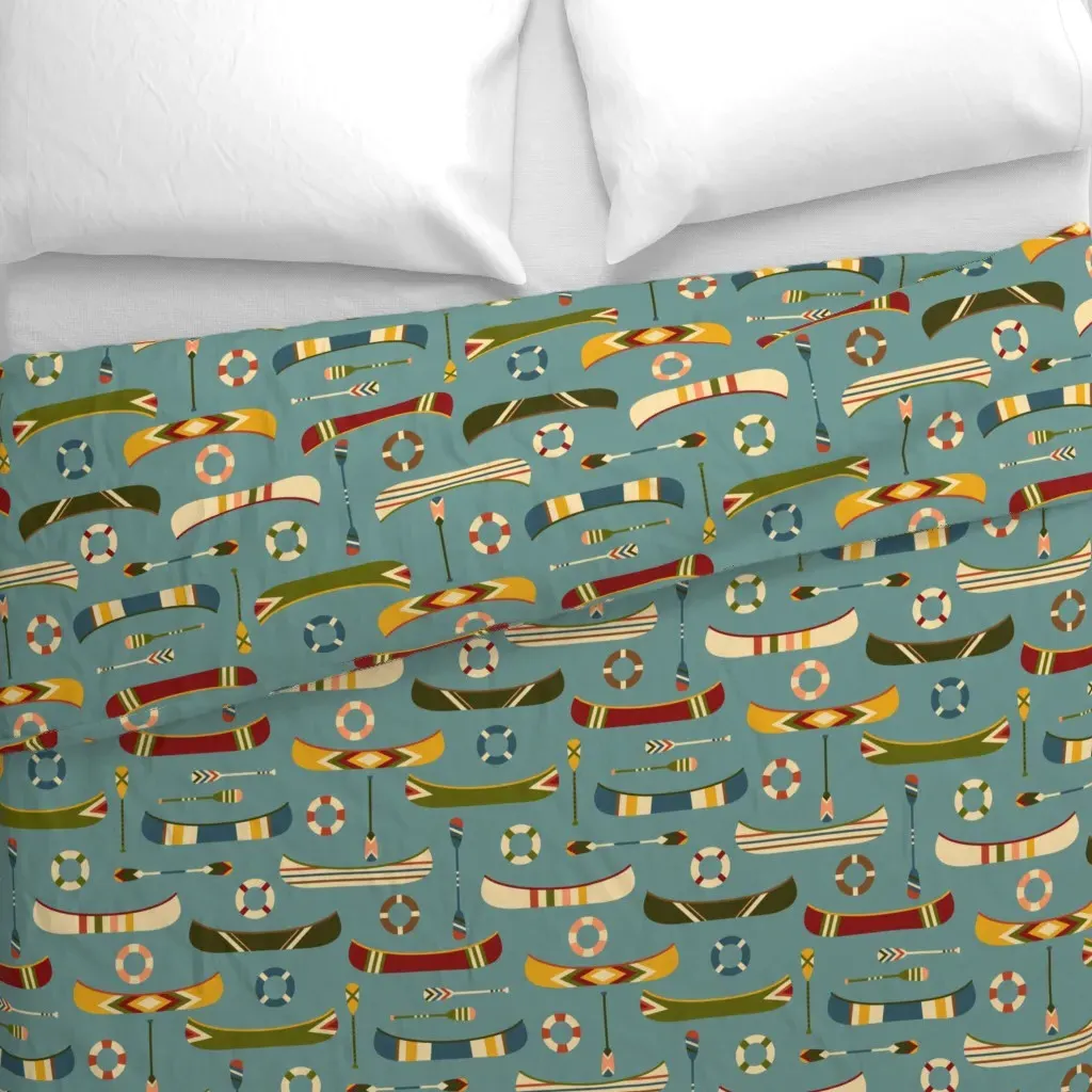 Vintage Canoes At The Lake Duvet Cover - Teal alternate view