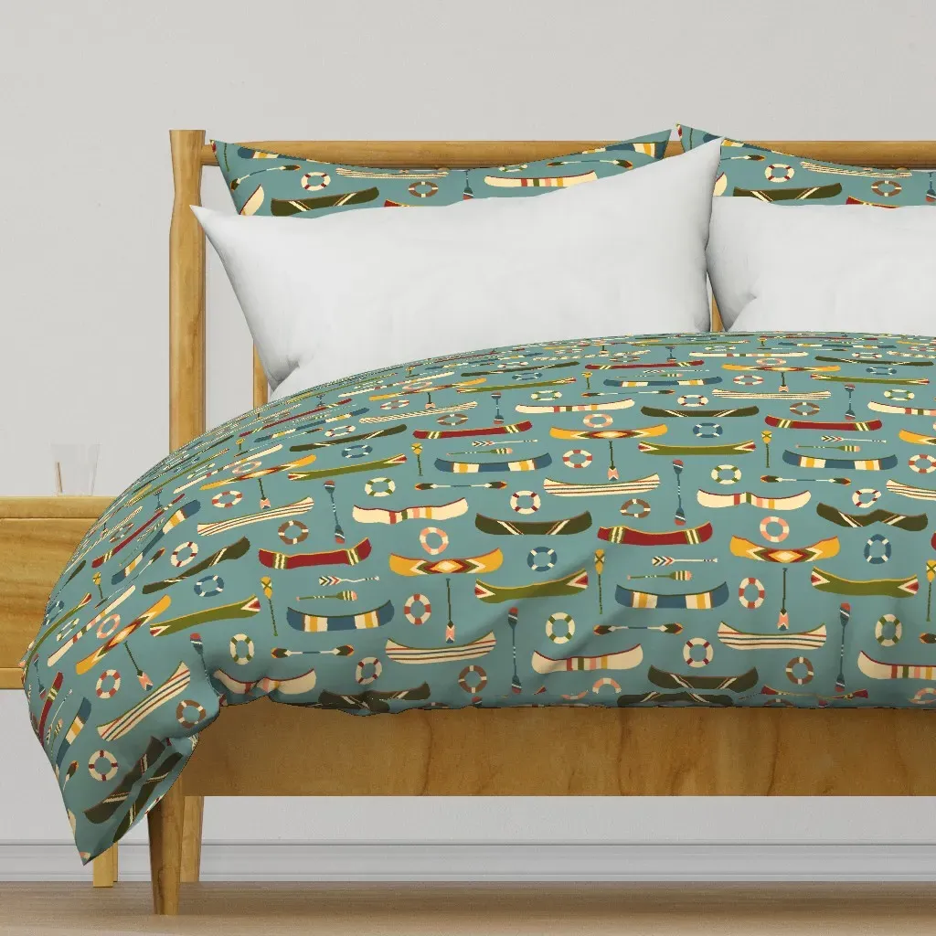Vintage Canoes At The Lake Duvet Cover - Teal product
