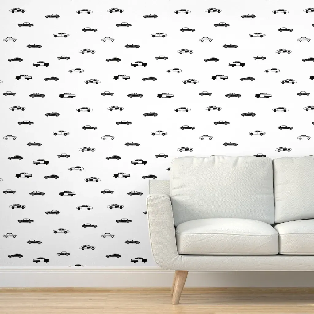 Vintage Cars Large Scale Peel and Stick Wallpaper - Black product