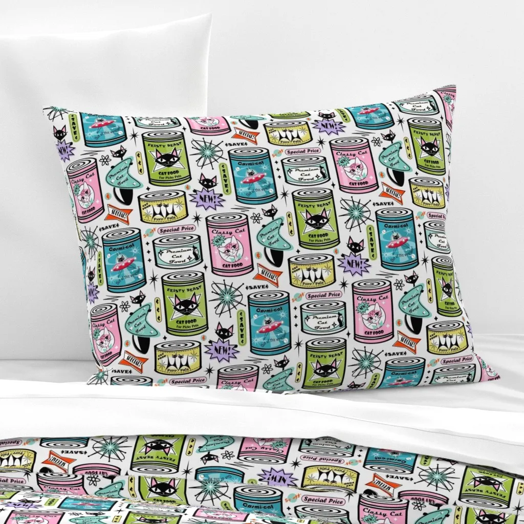 Vintage Cat Food Cans Standard Knife Edge Cushion - Teal, Cotton Sateen product