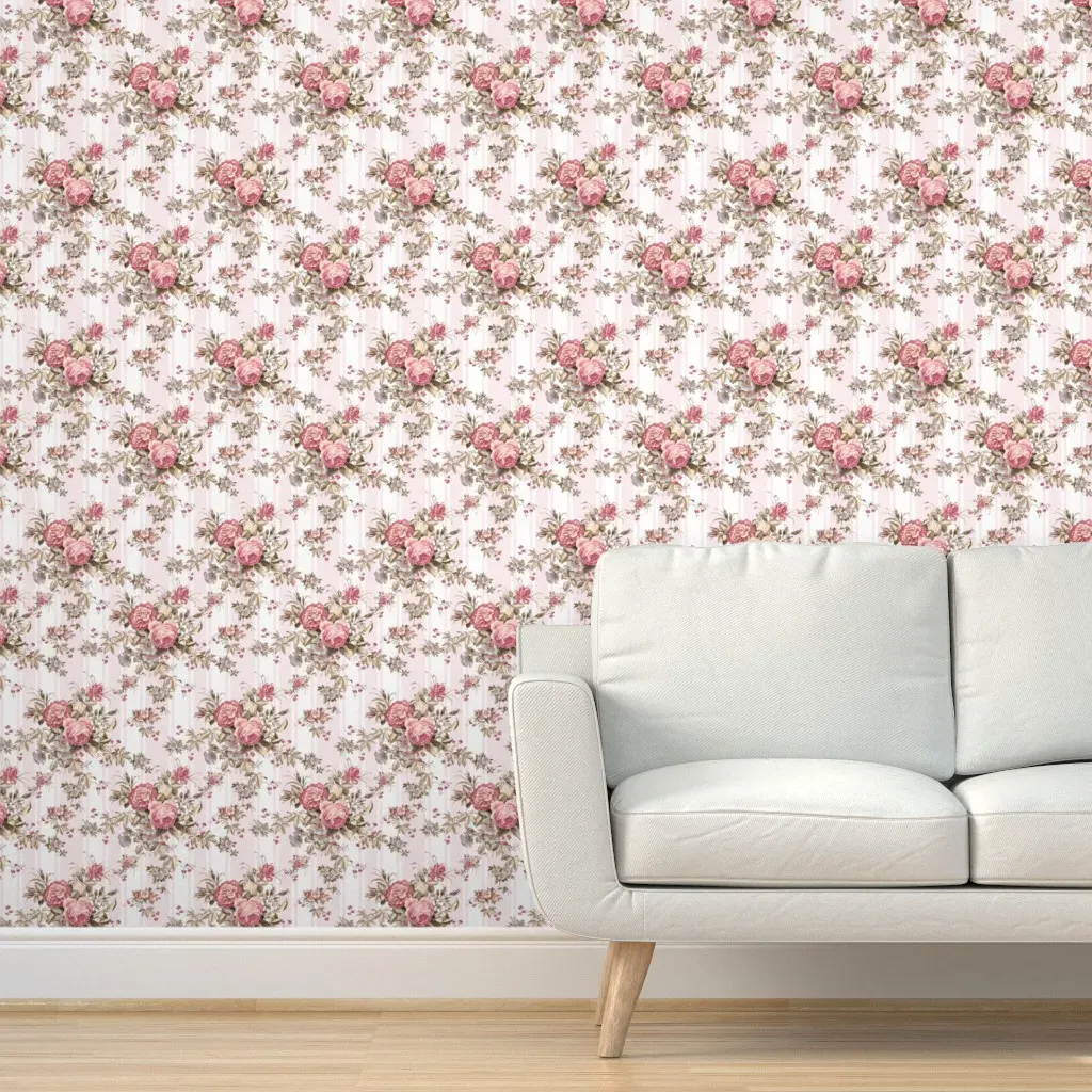 Vintage Chinoiserie Floral Roses Peel and Stick Wallpaper - Pink product