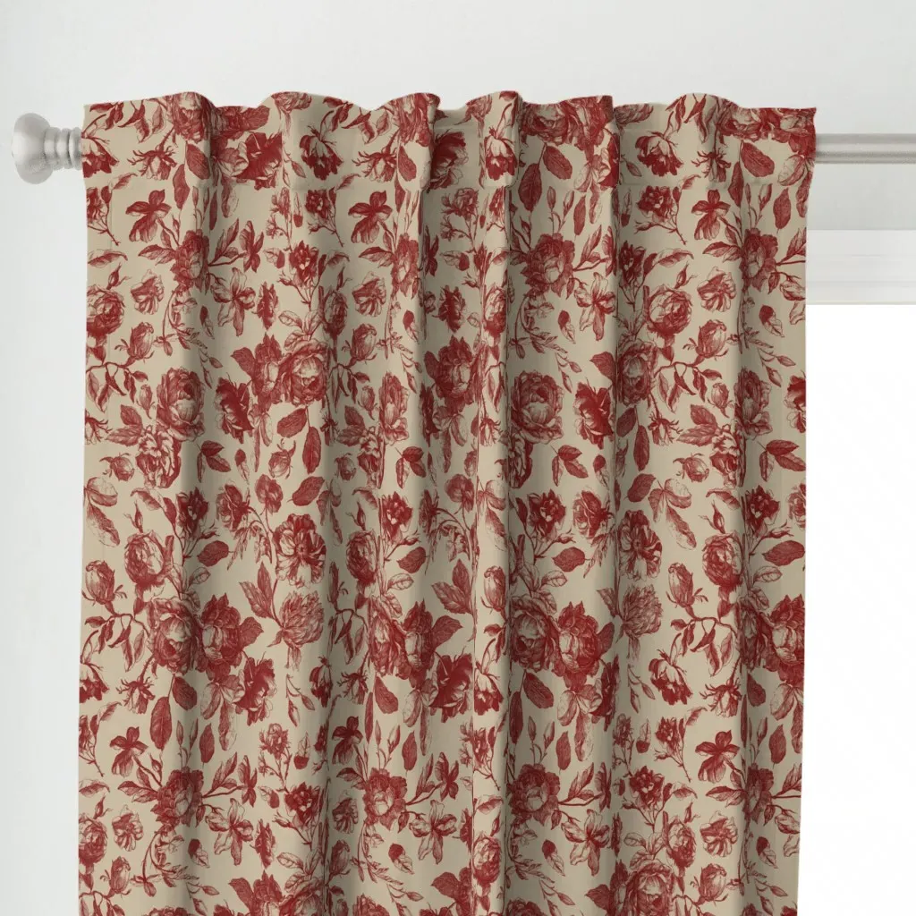 Vintage Chintz Curtain Panel - Crimson Red alternate view