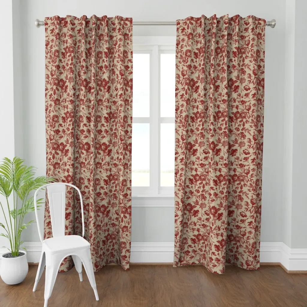 Vintage Chintz Curtain Panel - Crimson Red product